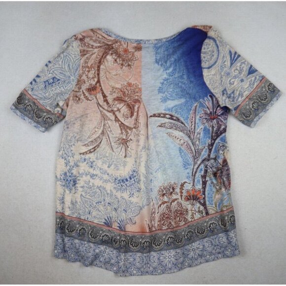 WESTPORT - WOMEN'S BLUE & PINK PRINT SHORT SLEEVE T-SHIRT SWEATER TOP - XL - Picture 7 of 7